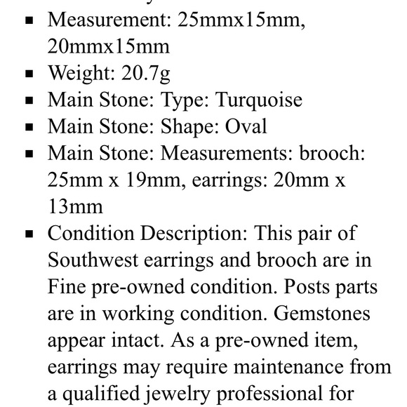 Native American earring and broach with sterling silver and turquoise - Picture 11 of 16